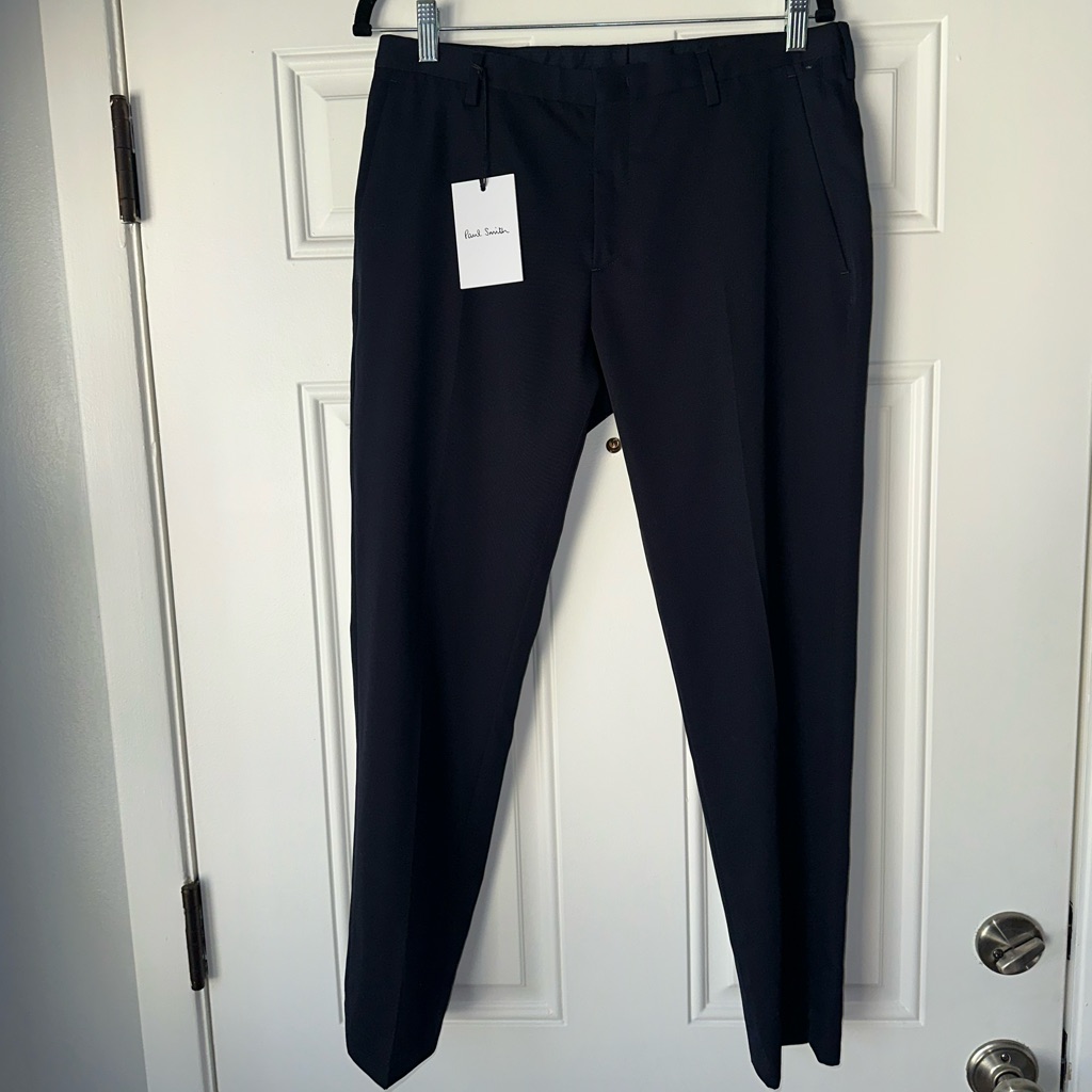 Nwt Paul Smith Navy Blue Gents Trouser Men’s Pants Size 30 30” 100% Wool